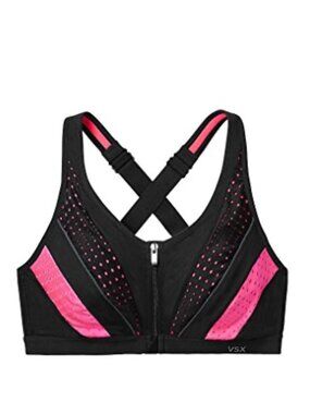 Victoria's Secret VSX Knockout Sports Bra Front Close Zip Pink Black 34DD